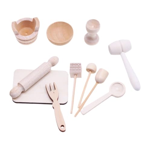BCOATH Miniatur Puppenhaus Küchen Backutensilien aus Holz Teiliges Detailreiche Miniatur Backwerkzeuge für Puppenhaus Küche zur Dekoration und Sammlerstück von BCOATH