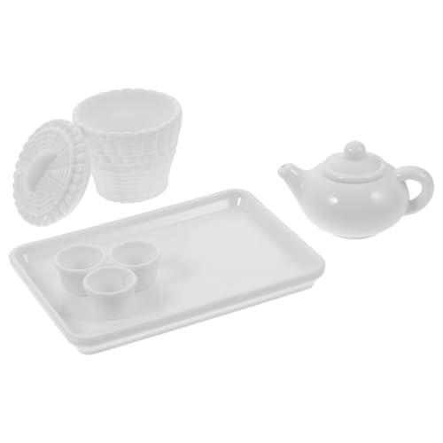BCOATH Miniatur Puppenhaus Teeservice Weiß Detailgetreue Miniatur und Tasse Zubehör für Puppenhaus Dekoration Langlebiges Realistisches Miniaturspielzeug Puppenzubehör von BCOATH