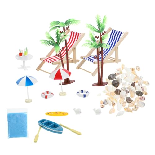 BCOATH Miniatur Strand Mikrolandschaft Teilig Resin Bastelset mit Sonnenschirmen Liegestühlen Kokospalmen und Muscheln für Puppenhaus Deko und DIY Landschaft von BCOATH