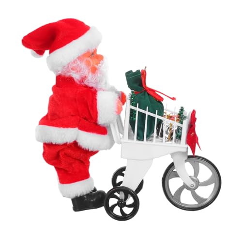 BCOATH Musikalischer Weihnachtsmann Einkaufswagen Bewegliche Weihnachtsfigur mit Weihnachtsliedern Plüschige Nikolaus Dekoration für Familienfeiern und Winterlichen Festspaß von BCOATH