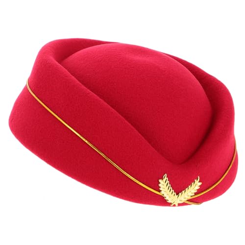 BCOATH Stewardess Beret Damen Hut Dunkelrot Elegantes Cosplay Kostüm Accessoire Bühnenauftritt Komfortabel Modisch Vielseitig für Themenpartys und Aufführungen von BCOATH