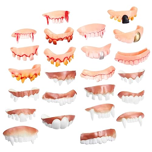 BCOATH 24 Stück Vampirzähne Falsche Zahnprothesen Für Halloween Gruseliges Make-up Hässliche Plastikzähne Für Erwachsene Kostüme von BCOATH