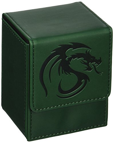 BCW Leatherette GREEN Deck Case LX Flip Box With Magnetic Closure for Collectable Gaming Cards, Magic the Gathering MTG, Pokemon, Yugioh, & More. Embossed Dragon Graphic, Designed to Hold 80 Sleeved Cards. von BCW