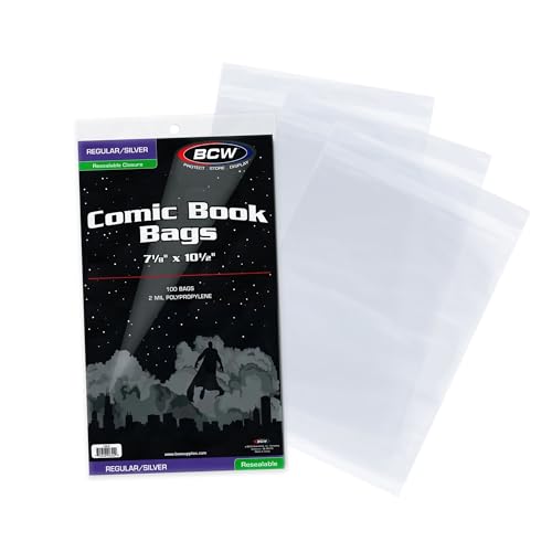 BCW Wiederverschließbare Comic-Büchertaschen, transparent, 2 mm Polypropylen, 19,8 x 26,7 cm, 100 Stück, für Silver Age Comics von BCW
