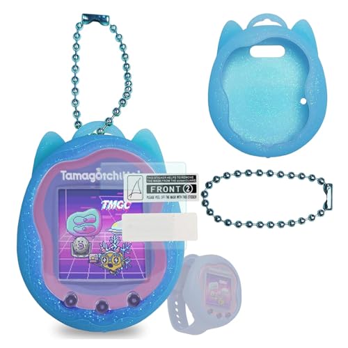 BCWEGION Silikonhülle Ersatz für Tamagotchi Uni, Displayschutzfolie für Tamagotchi Uni Band Haustierzubehör (Blaue Silikonhülle und Schutzfolie) von BCWEGION