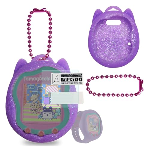 BCWEGION Silikonhülle Ersatz für Tamagotchi Uni, Displayschutzfolie für Tamagotchi Uni Band Haustierzubehör (Lila Silikonhülle und Schutzfolie) von BCWEGION