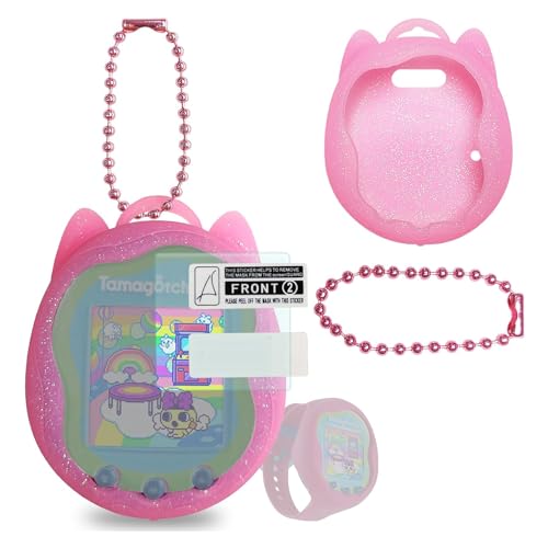 BCWEGION Silikonhülle Ersatz für Tamagotchi Uni, Displayschutzfolie für Tamagotchi Uni Band Haustierzubehör (Pinkfarbene Silikonhülle und Schutzfolie) von BCWEGION