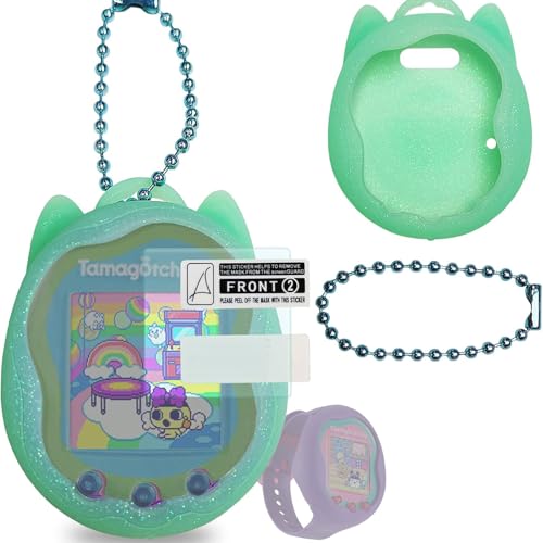 BCWEGION Silikonhülle Ersatz für Tamagotchi Uni, Displayschutzfolie für Tamagotchi Uni Band Haustierzubehör (Türkisfarbene Silikonhülle und Schutzfolie) von BCWEGION