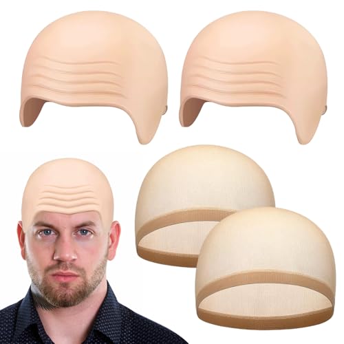 BCYSNR 2 Stück Bald Cap und 2 Stück Glatze,Glatzenkappe Pitbull,Bald Caps,Pitbull Glatze,Kostümset mit Glatze für Perücken-Make-up, Halloween-Rollenspiele, Kostümzubehör von BCYSNR