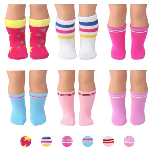 BCYSNR 6 Paar Puppensocken,Puppenzubehör Socken, Zubehör Puppe Socken für 12-20 Inch Puppen und 28-35 cm Kuscheltiere,6 Farben Sternmuster Gestreifter Elastischer Saum BCYSNR 6 Paar Puppensocken,Puppenzubehör Socken, Zubehör Puppe Socken für 12-20 Inch Puppen und 28-35 cm Kuscheltiere,6 Farben Sternmuster Gestreifter Elastischer Saum von BCYSNR