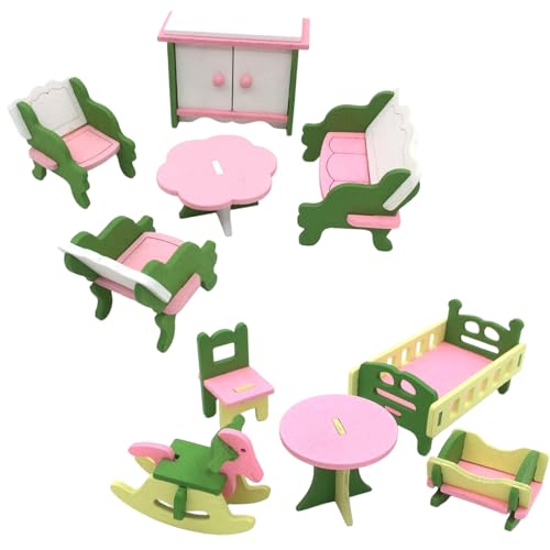 10 Stück Puppenhaus Möbel, Miniatur Möbel Set für Puppenhaus, Realistische Puppenstubenmöbel Puppenhaus Zubehör aus Holz, Kreatives Spielzeug für Sammler von BDBFPAN
