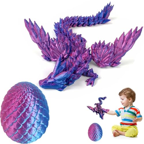 3D Drache Im Ei,3D Drache Mr Beast Drachenei 3D-Gedruckter Drache Im Inneren Heimbüro Easter Dracheneier Wohnkultur Kinder Spielzeug Laser Purple Flying Dragon Egg Kombination von BDBFPAN