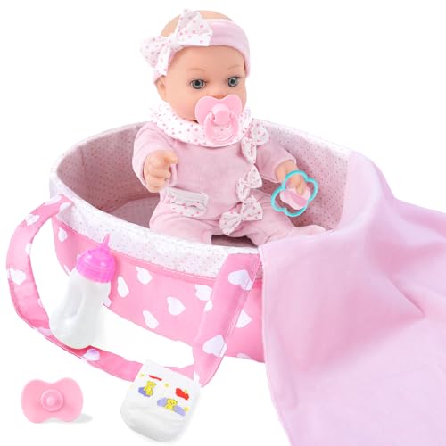 30,5 cm Babypuppen-Set mit Kleidung und Zubehör für erste Babypuppen für Kleinkinder ab 3 Jahren, inklusive Wiege, Decken, Flaschen, Brustwarze, Windeln, Spielzeug 30,5 cm Babypuppen-Set mit Kleidung und Zubehör für erste Babypuppen für Kleinkinder ab 3 Jahren, inklusive Wiege, Decken, Flaschen, Brustwarze, Windeln, Spielzeug von BDDOLL