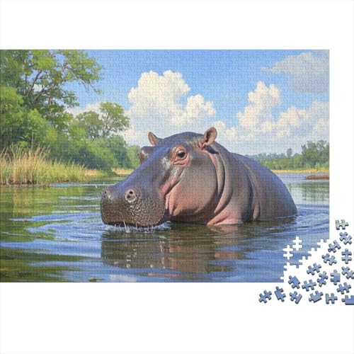 Kleiner Hippopotamus Puzzle 1000-teilige Schwer Puzzle Spielzeug Lernspiel Impossible Herausforderung Spielzeug Für Erwachsene Kinder (75x50cm) von BDKSLBDIP