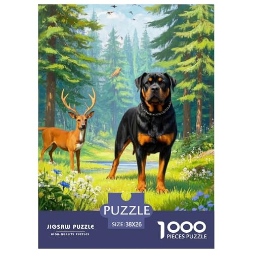 Rottweiler Puzzle 1000 Teile Schwer Lernspiel Impossible Herausforderungsspielzeug Für Erwachsene Kinder 38x26cm von BDKSLBDIP