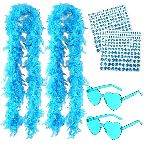 BDSHUNBF 4 Stück Federboa, Feder Boa, Kostüm-Accessoire, mit Herzförmigen Randlosen Sonnenbrillen, für Cosplay, Halloween, Weihnachten, Kostüm Karneval, Kostümparty, für Mädchen von BDSHUNBF