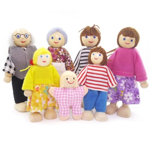 BDSHUNBF Puppenhaus Puppen, 7 Stück Puppenhaus Familie, Figuren Puppen Spielset, Puppenhaus Figuren, Puppenhaus Puppenfamilie, Puppen Familie Set, für Puppenhaus Zubehör Geschenk von BDSHUNBF