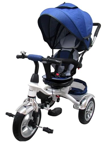 BDW Kinder-Dreirad mit 360° drehbarem Sitz, Aufblasbare Räder, faltbarem Verdeck, Elterngriff, 107 cm, 1-6 Jahre (Dunkelblau) von BDW