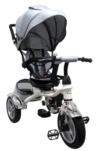BDW Kinder-Dreirad mit 360° drehbarem Sitz, Aufblasbare Räder, faltbarem Verdeck, Elterngriff, 107 cm, 1-6 Jahre (Grau) von BDW