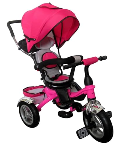 BDW Kinder-Dreirad mit 360° drehbarem Sitz, Aufblasbare Räder, faltbarem Verdeck, Elterngriff, 107 cm, 1-6 Jahre (Rosa) von BDW