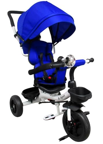 BDW Kinderdreirad mit Verdeck, 5-Punkt-Sicherheitsgurt, Lenkbarer Elterngriff, Vorder- und Hinterkorb, 1-6 Jahre (Blau) von BDW