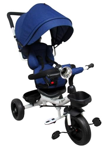 BDW Kinderdreirad mit Verdeck, 5-Punkt-Sicherheitsgurt, Lenkbarer Elterngriff, Vorder- und Hinterkorb, 1-6 Jahre (Dunkelblau) von BDW