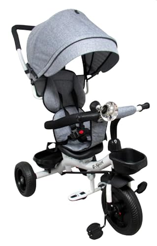 BDW Kinderdreirad mit Verdeck, 5-Punkt-Sicherheitsgurt, Lenkbarer Elterngriff, Vorder- und Hinterkorb, 1-6 Jahre (Grau) von BDW