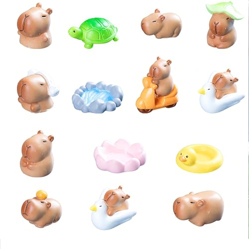BDYLYS Mini Capybara aus Kunstharz Wasserschwein & Krokodil Figurenset Figuren Tortendekoration – Niedliche Wasserschwein Deko für Torten, Bonsai, Miniaturlandschaften (13pcs) von BDYLYS