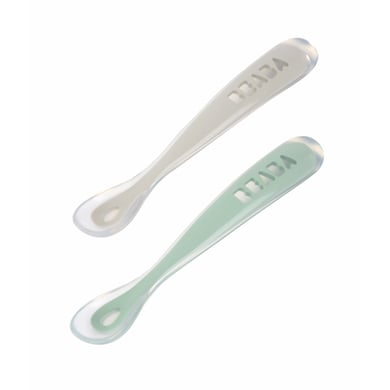 BEABA® Babylöffel 2er Set aus Silikon 2. Alterstufe, velvet grau/ salbeigrün von Beaba