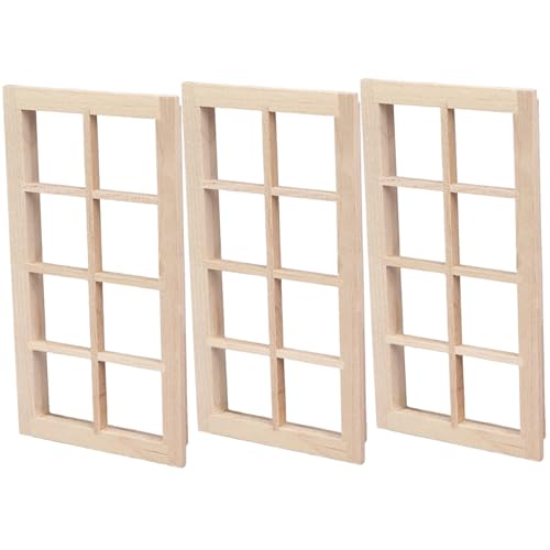 BEAHING 3pcs Dollhouse Windows 1:12 Hölzer unbemalte DIY -Miniatur -Puppenhausmöbel Simulation glatt 5x3 Puppenhauszubehör von BEAHING