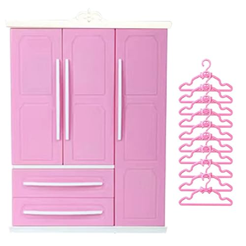 BEAHING Dollhouse Möbel, Puppenschrank, 3 Tür 2 Schuppenpuppenhausgarderobe, 7x10x3 Möbel mit 10 Kleiderbügeln, Miniaturen für Puppenkleidung, Miniaturen von BEAHING