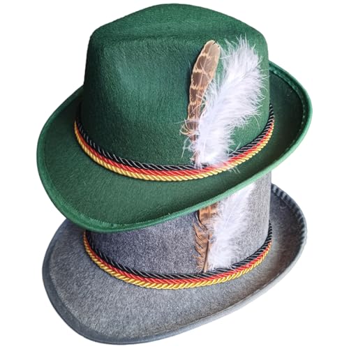 BEAHING Herren Fedora Hüte, Festivalhut, 2 PCS Green und Grey Herren Fedora Hüte mit Federn, klassische Retro -Kappen für Halloween Dress Up, Bier Festival Rollenspiel von BEAHING