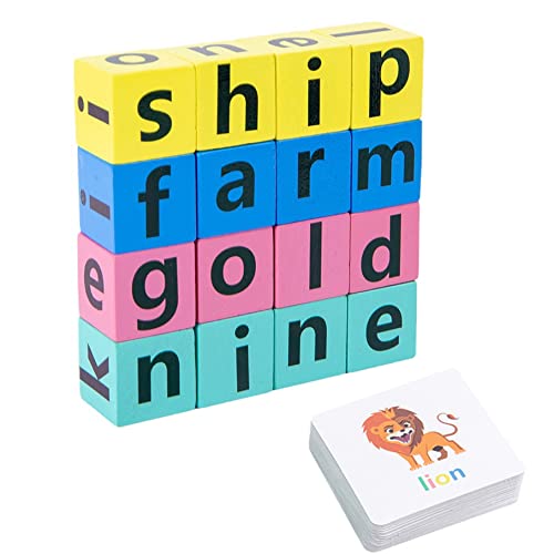 BEAHING Kreuzworträtsel Spaß Spaß Holz Rechtschreibwörter passen Buchstaben Rätsel Spiele Spielzeug Alphabet Flash -Karten Spielzeug Bildungsspielzeug für Kinder, Spiele für 3 -Jährige von BEAHING