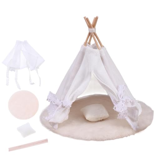 BEAHING Puppenhauszubehör, Puppenzelt, weißes Miniaturzelt, dekorative Puppenhauszubehör mit Teppich- und Wurfkissen, Elegante Zeltpuppenhausminiaturen für Home Dollhouse Decor BEAHING Puppenhauszubehör, Puppenzelt, weißes Miniaturzelt, dekorative Puppenhauszubehör mit Teppich- und Wurfkissen, Elegante Zeltpuppenhausminiaturen für Home Dollhouse Decor von BEAHING