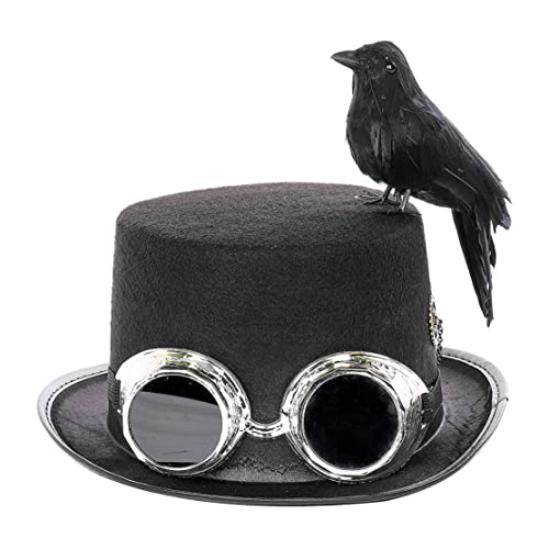 BEAHING Steampunk -Top -Hüte mit Krähe und dekorative Brille, Unisex Halloween Cosplay Hut für Halloween -Party von BEAHING