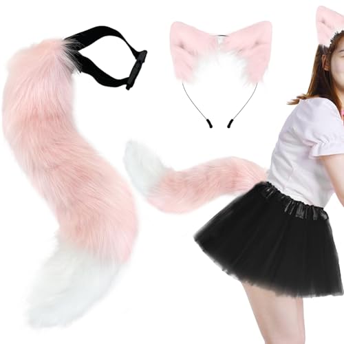BEAHING Wolf Ohren und Heckset, Halloween -Fuchs -Ohren und Schwanzset, weiches flauschiges Fuchsstirnband einstellbares Pelz für Halloween -Party -Cosplay -Kostüm, Style 2 von BEAHING