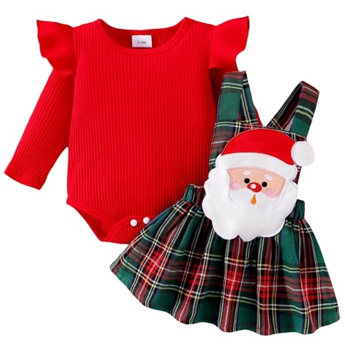 Baby-Mädchen-Weihnachts-Outfit, süßes Baby Weihnachts-Outfit mit geripptem Rüschen Langarm strahlender Top und Santa Claus Plaid Hosentender Rock für 6-12 Monate Baby, Weihnachtskleid Baby Mädchen Baby-Mädchen-Weihnachts-Outfit, süßes Baby Weihnachts-Outfit mit geripptem Rüschen Langarm strahlender Top und Santa Claus Plaid Hosentender Rock für 6-12 Monate Baby, Weihnachtskleid Baby Mädchen von BEAHING