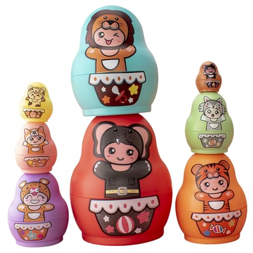 Russische Puppen für Kinder, 8pcs stapelbare Nistpuppen für Kleinkinder, hölzernen süßen russischen Nistpuppen, Bildungscartoon -Matryoshka -Puppe für Mädchen Geschenke (zufällige Farbe), Nist von BEAHING