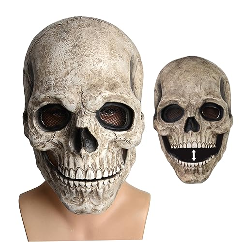 Schädelgesichtsabdeckung, gruselige Halloween -Gesichtsbedeckung Halloween -Schädel mit beweglicher Kiefer volles gruseliges Skelett gruselige Maskenkopfbewegung für, Skelett, dunkelgrau von BEAHING