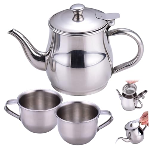Tee -Set Kids, Kinder -Tee -Set enthält tragbare 330 ml Edelstahl -Langausguss -Teekanne mit Filterbildschirm und 2 70 ml Tassen für Kindergeschenke von BEAHING