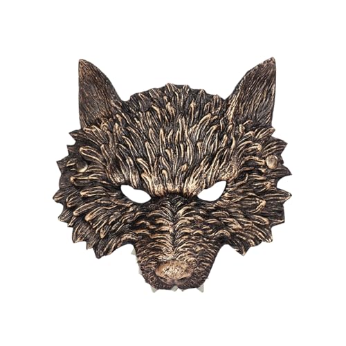 BEALIFE 3D Wolfsmaske mit dreidimensionalem Effekt, Halloween Maskerade Masken, weiche und knetbare PU Maske, Cosplay Festivals, Gold von BEALIFE