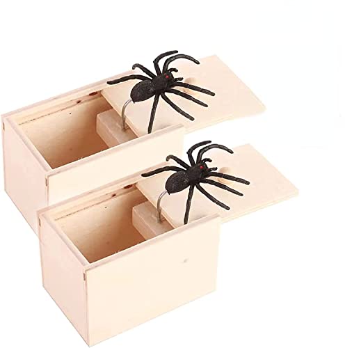 BEAUTYBIGBANG Spinne In Box 2 Stück Streich Spinne Angst Box Holz Streich Spinne Erschrecken Box Entsprechend Herausspringende Spinne für Kinder Erwachsene Party als Lustige Spielzeug von BEAUTYBIGBANG