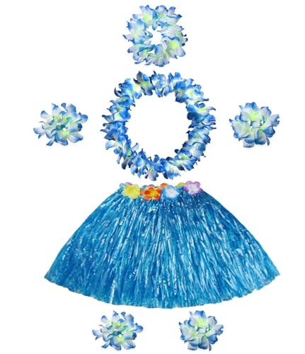 BEBAOVO Hawaiianisches Gras, Hula-Rock, Kostüm mit Blume, Stirnband, Halskette, Armbänder, Fußkettchen, für Halloween, Cosplay, Luau-Party, Strand, Hochzeit, Blau BEBAOVO Hawaiianisches Gras, Hula-Rock, Kostüm mit Blume, Stirnband, Halskette, Armbänder, Fußkettchen, für Halloween, Cosplay, Luau-Party, Strand, Hochzeit, Blau von BEBAOVO