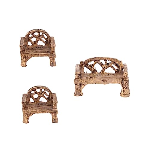 BEBEMOKO 3 Stück Mini-Gartenmöbel aus Kunstharz, lebensechte Mini-Bankstühle für Mikro-Landschaft, Feengarten, Dekoration, Bonsai-Display und Puppenhaus-Zubehör von BEBEMOKO