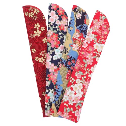 BEBEMOKO 4 Stück Japanische Fächer Tasche Handfächer Hülle aus Hochwertigem Seidenstoff Faltbare Handheld Fan Cover mit Floralem Muster Leicht und Langlebig für Fan und Schmuckaufbewahrung von BEBEMOKO