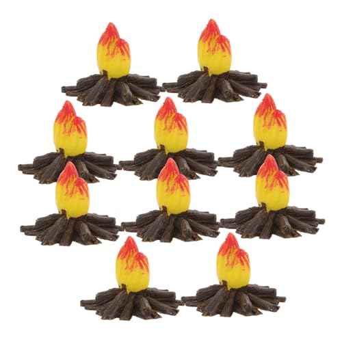 BEBEMOKO Miniatur-Lagerfeuer, Puppenhaus aus Kunstharz, künstliche Flamme, Dekoration, Camping, Spielen für Tisch-Feuerstelle, Outdoor-Kamin und Feengarten-Ornamente, 10 Stück von BEBEMOKO