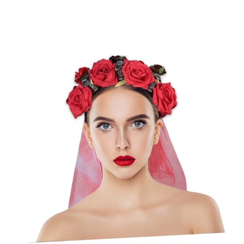 BEBEMOKO Totenkopf Rosenblumen Kopfbedeckung Halloween Totenkopf Stirnband Stirnbänder Tag Der Toten Stirnband Halloween Haarbänder von BEBEMOKO