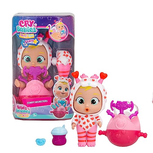 Cry Babies Magic Tears Stars: Momo Jumpy Monsters Sammelfigur Baby Boll Verkleidet in einem Monster-Pyjama, sie weint Schleimtränen und springt mit ihrem Fahrzeug, Geschenk Spielzeug für Mädchen und von BEBÉS LLORONES LÁGRIMAS MÁGICAS