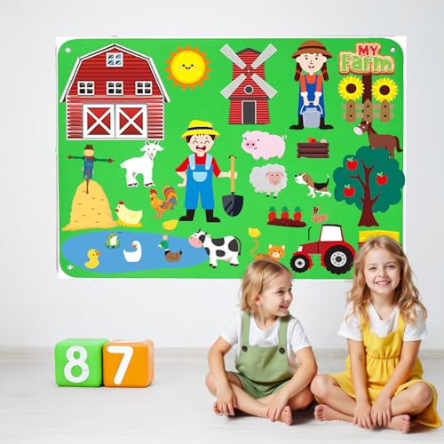 Fühl-Filz-Geschichten-Tafel mit Bauernhof- und Zootieren für Kleinkinder, Montessori Wandspielzeug ab 1-5 Jahren, Storyboard Spielmatte für drinnen, sensorisches Lernspiel – Geschenk zum Geburtstag von BEBEVOGUE