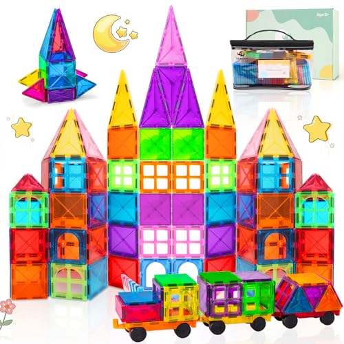BEBOAN 100PCS Magnetische Fliesen, Magnetische Bausteine für Kinder, Magnetspielzeug Tiles ab 3 4 5 6 Jahre Kinder Jungen und Mädchen STEM Spielzeug von BEBOAN